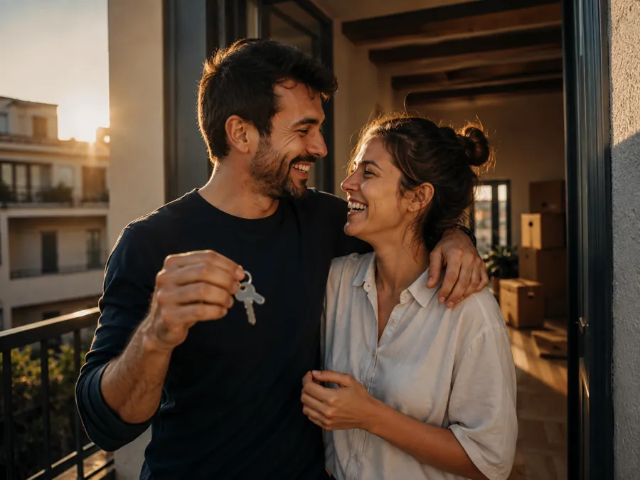 Pareja con las llaves de su casa